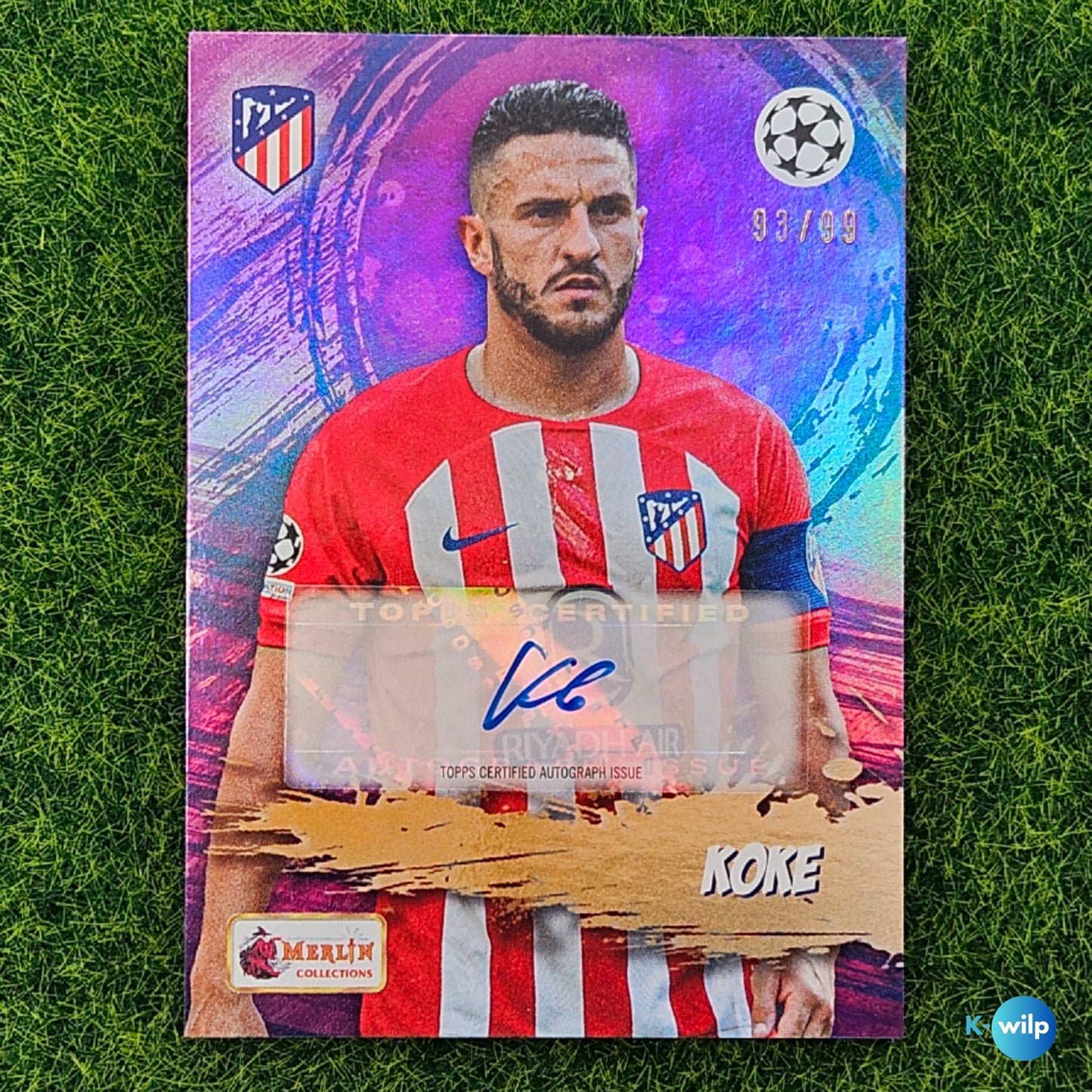 Koke Autograph & Numbered 93/99 Atlético Madrid Topps Merlin Heritage UEFA Club Competitions Fan Favourite Card Number #152 Football Trading Card