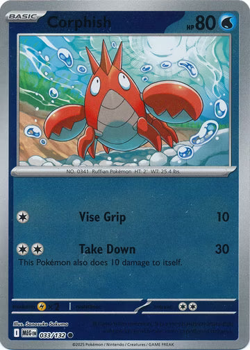 033/132 Corphish Reverse Holo Mega Evolution Pokémon Card