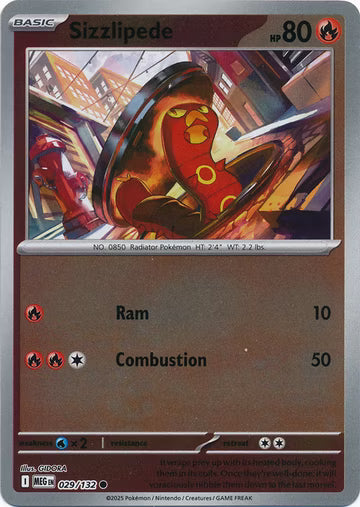 029/132 Sizzlipede Reverse Holo Mega Evolution Pokémon Card