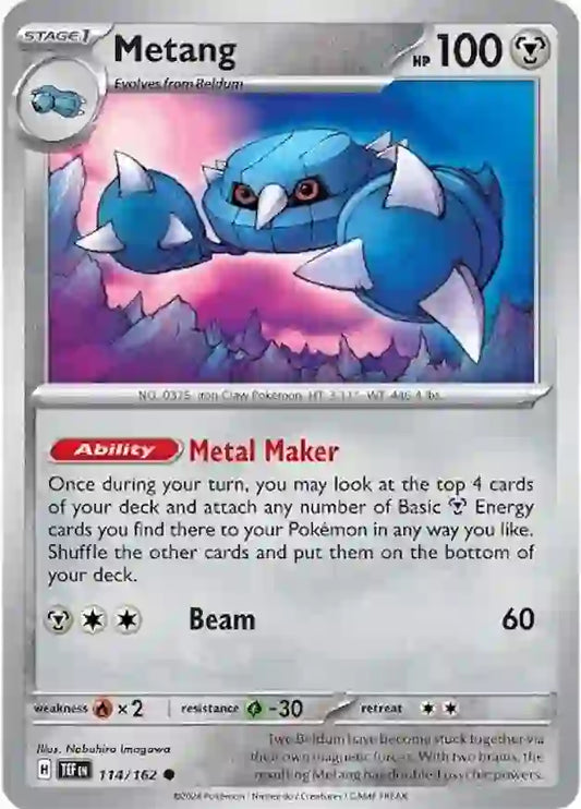 114/162 Metang Scarlet & Violet Temporal Forces Pokémon Card