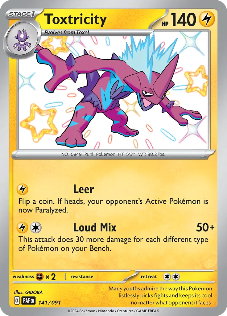 141/091 Toxtricity Paldean Fates Pokémon Card