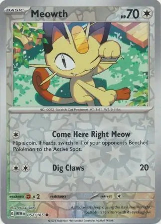 052/165 Meowth Reverse Holo 151 Pokémon Card