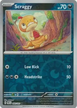 060/091 Scraggy Reverse Holo Paldean Fates Pokémon Card