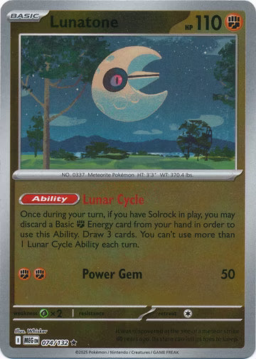 074/132 Lunatone Reverse Holo Mega Evolution Pokémon Card