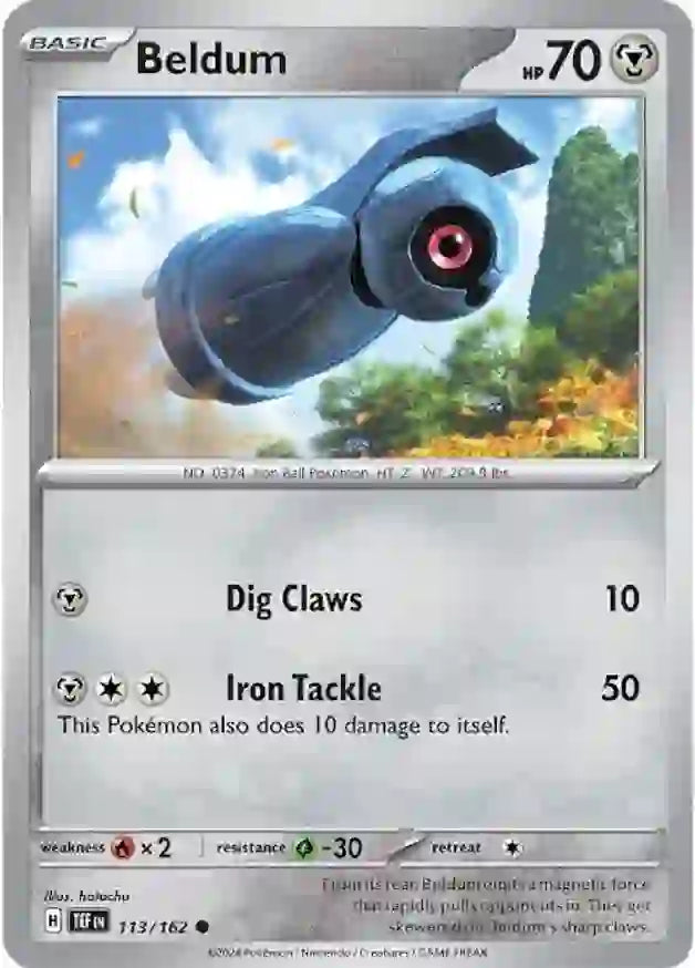 113/162 Beldum Scarlet & Violet Temporal Forces Pokémon Card