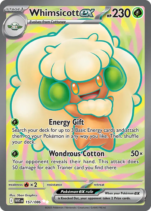 157/086 Whimsicott ex White Flare Pokémon Card