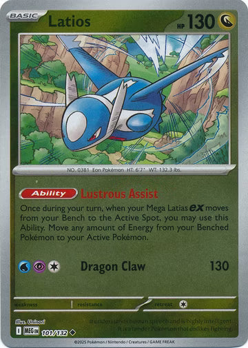 101/132 Latios Reverse Holo Mega Evolution Pokémon Card