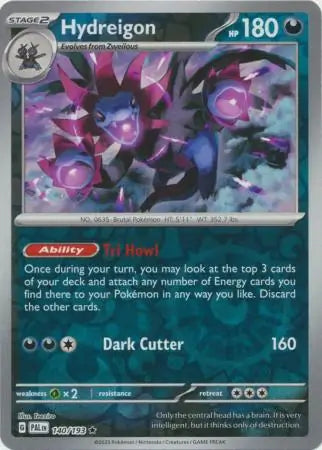 140/193 Hydreigon Reverse Holo Paldea Evolved Pokémon Card