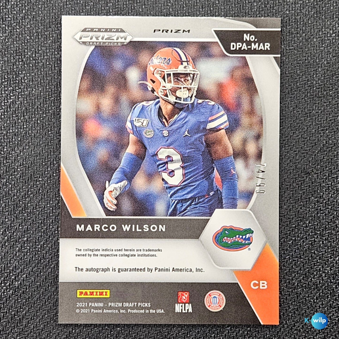 Marco Wilson Autograph & Serial Numbered 74/99 Panini 2021 Prizm Draft Picks #DPA-MAR NFL Trading Card.