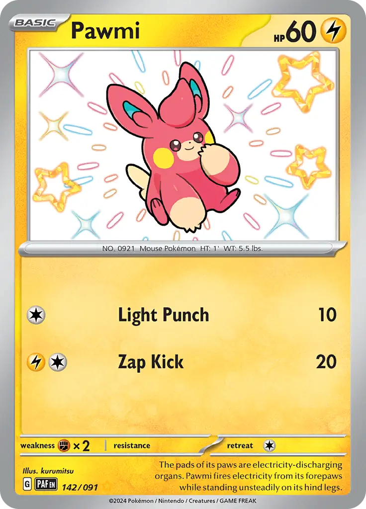 142/091 Pawmi Paldean Fates Pokémon Card