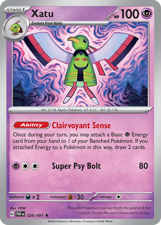 026/091 Xatu Paldean Fates Pokémon Card