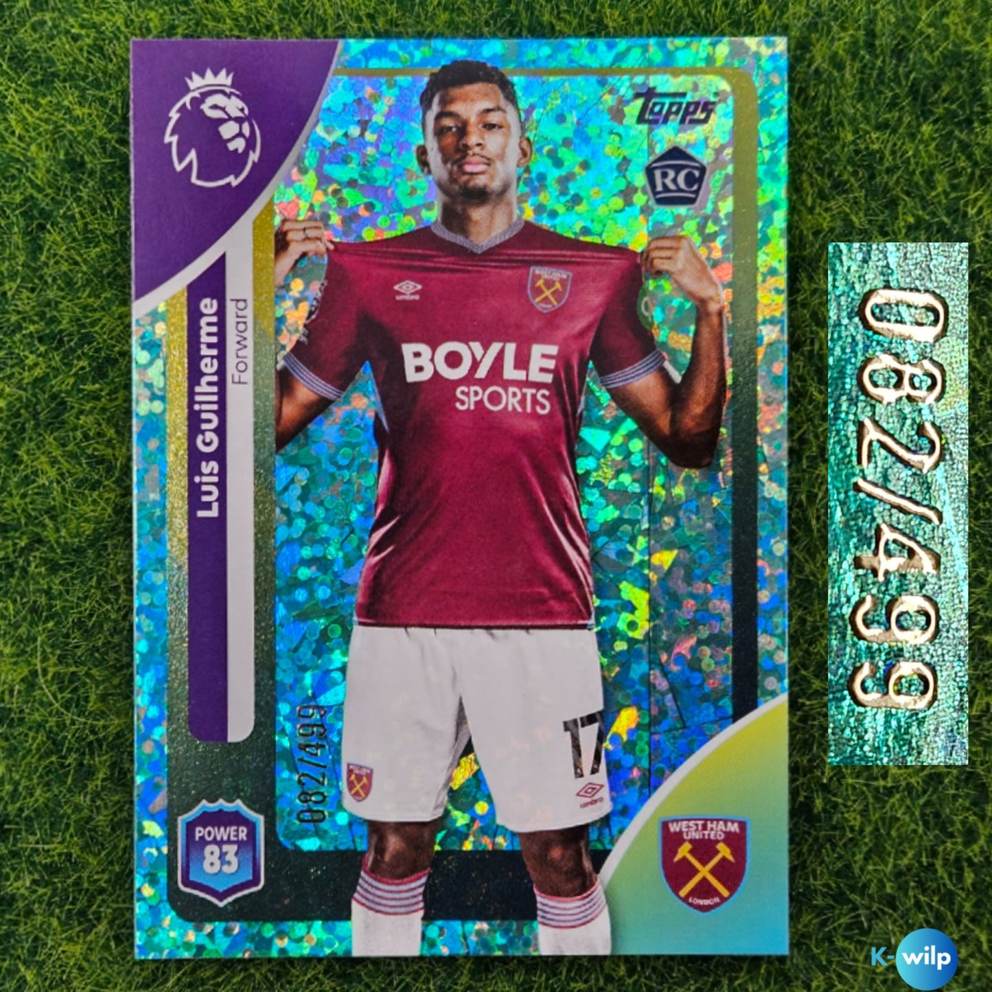Luis Guilherme Numbered 082/499 West Ham Topps 2025/2026 Premier League Card Number #285 Football Card
