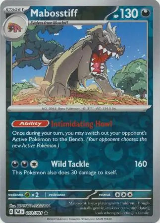 063/091 Mabosstiff Reverse Holo Paldean Fates Pokémon Card