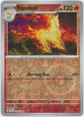 020/142 Rapidash Reverse Holo Stellar Crown Pokémon Card