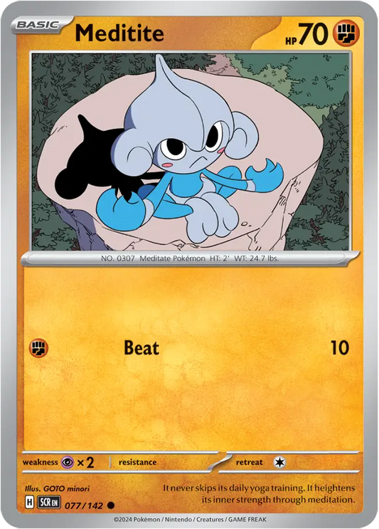 077/142 Meditite Stellar Crown Pokémon Card