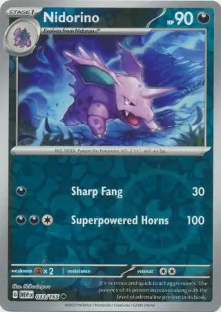 033/165 Nidorino Reverse Holo 151 Pokémon Card