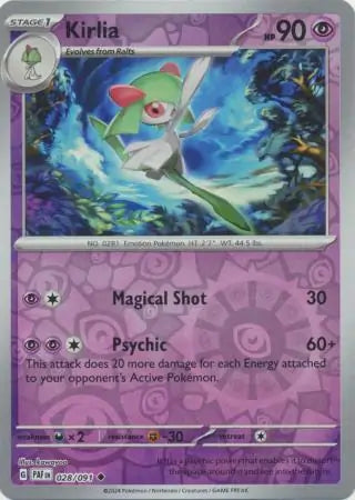 028/091 Kirlia Reverse Holo Paldean Fates Pokémon Card