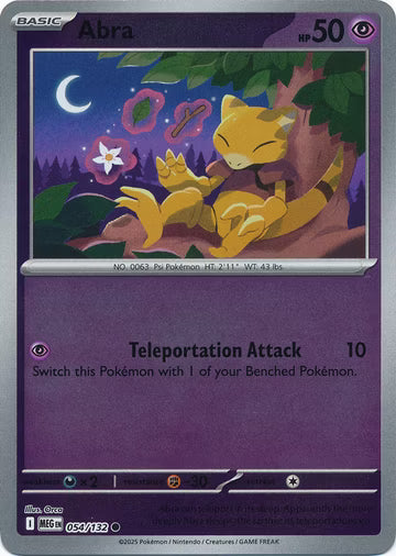054/132 Abra Reverse Holo Mega Evolution Pokémon Card