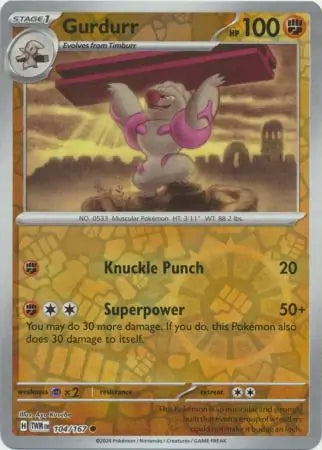 104/167 Gurdurr Reverse Holo Twilight Masquerade Pokémon Card