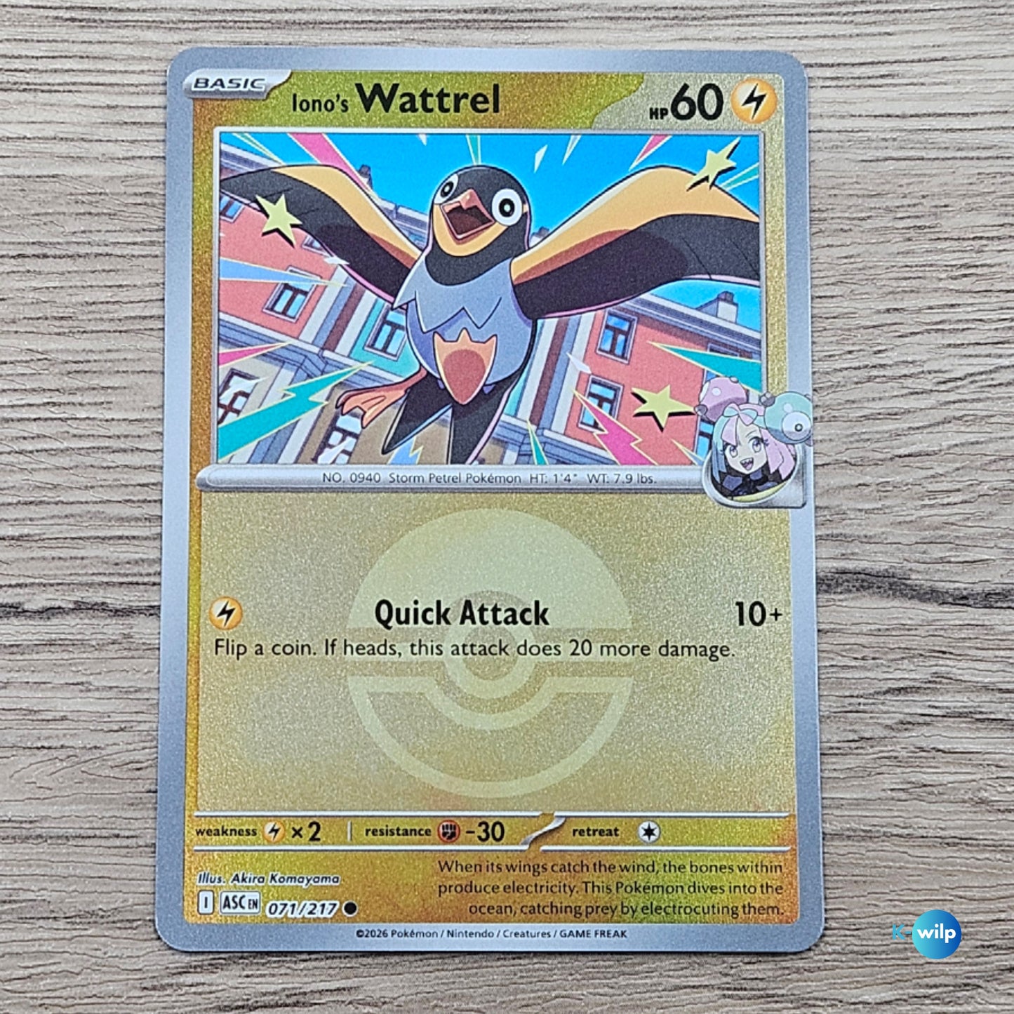 071/217 Iono's Wattrel Pokeball Reverse Holo Ascended Heroes Pokémon Trading Card