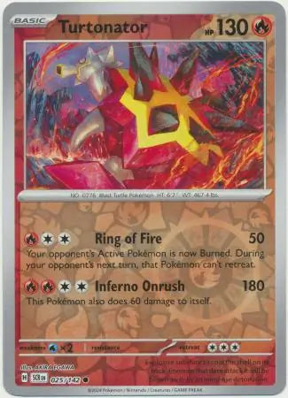 025/142 Turtonator Reverse Holo Stellar Crown Pokémon Card