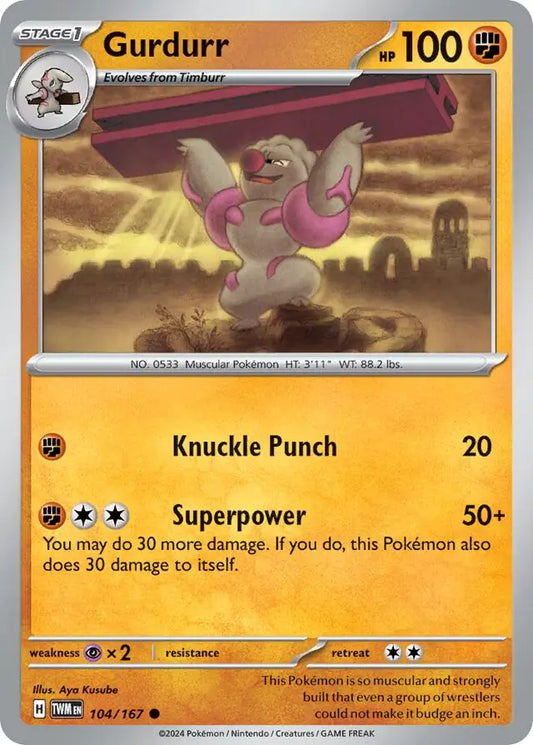 104/167 Gurdurr Twilight Masquerade Pokémon Card