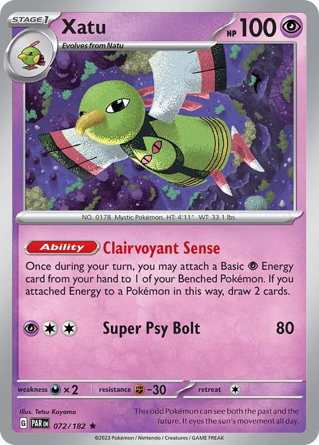 072/182 Xatu Paradox Rift Pokémon Card
