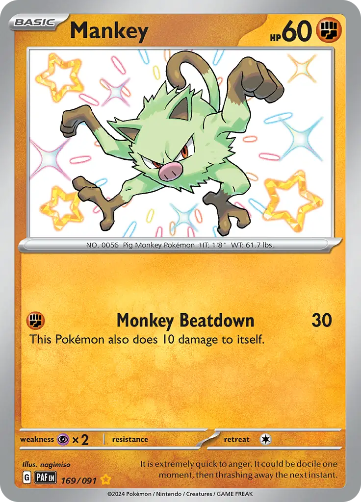 169/091 Mankey Paldean Fates Pokémon Card