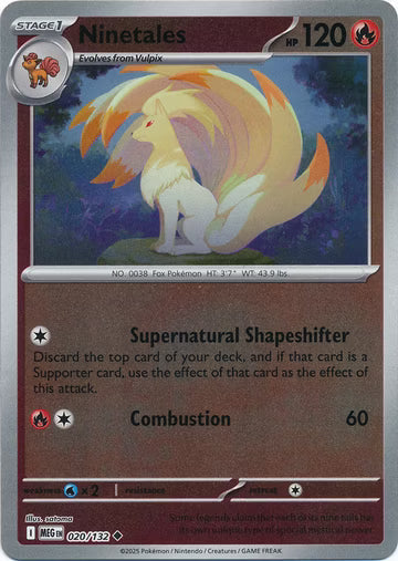 020/132 Ninetales Reverse Holo Mega Evolution Pokémon Card