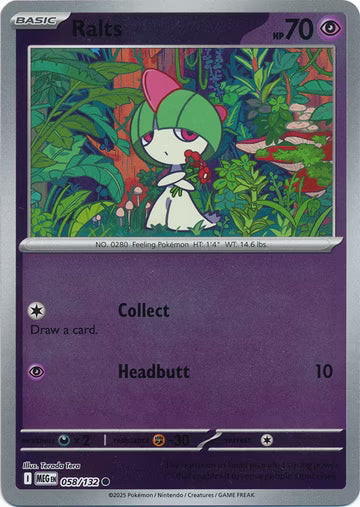 058/132 Ralts Reverse Holo Mega Evolution Pokémon Card