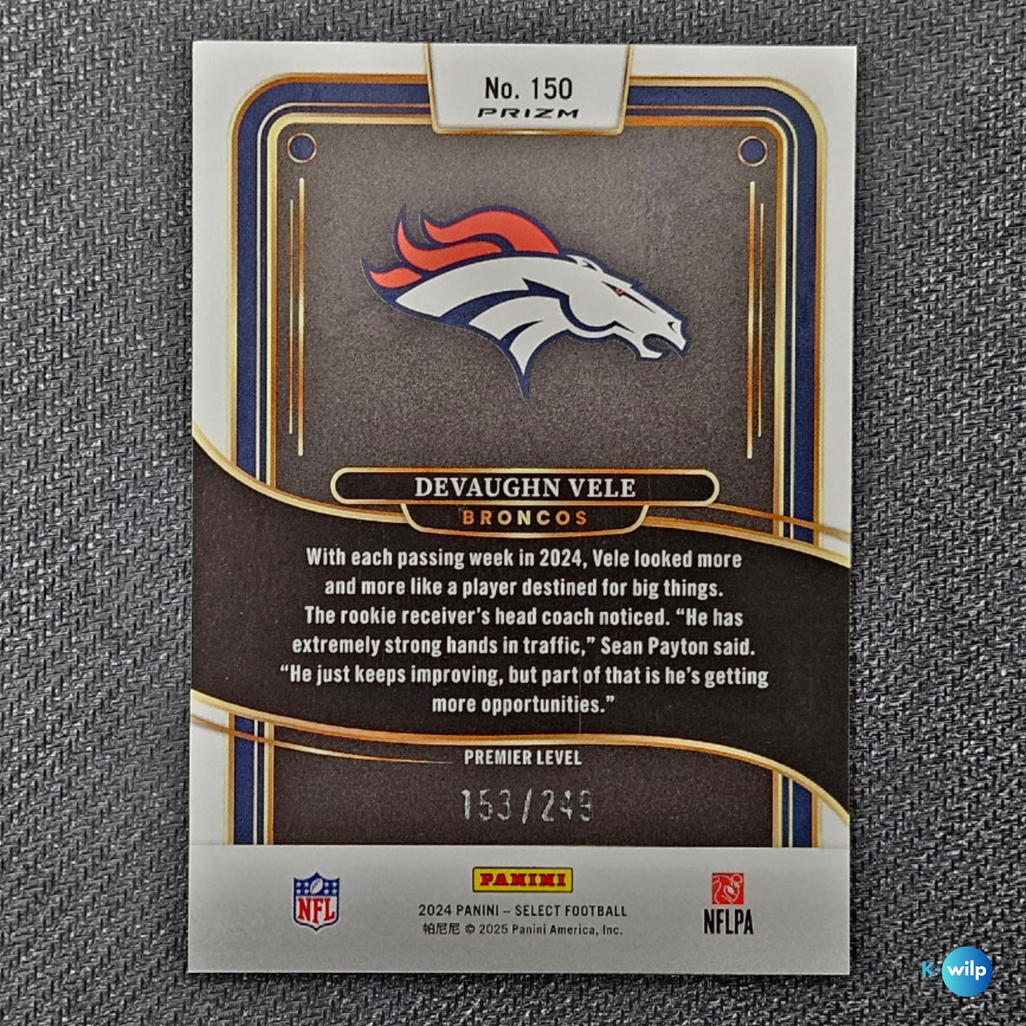 Devaghn Vele Serial Numbered 153/249 Panini 2024 Select Football #150 Prizm NFL American Football Trading Card