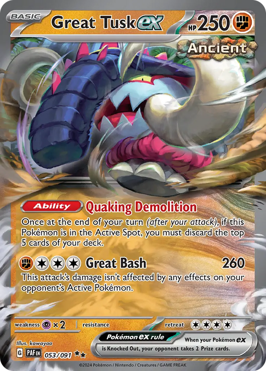 053/091 Great Tusk ex Paldean Fates Pokémon Card