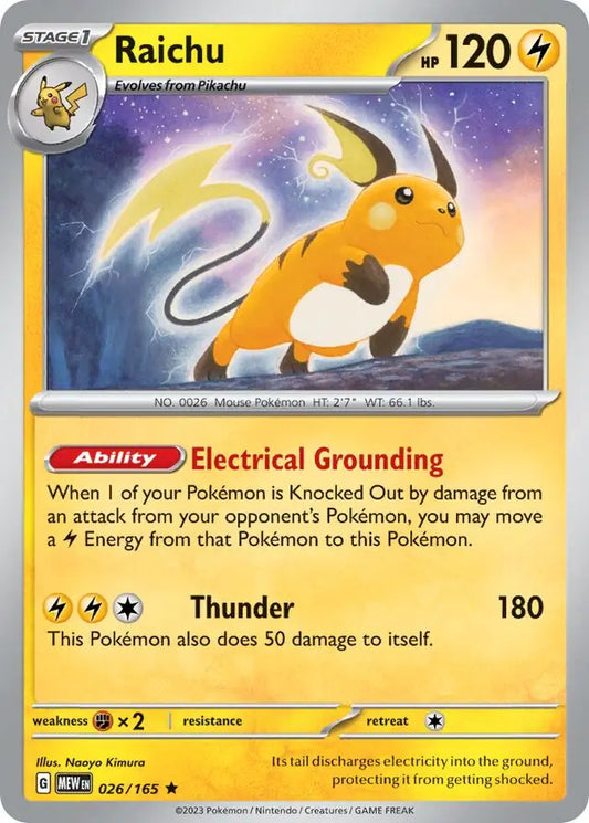 026/165 Raichu Reverse Holo 151 Pokémon Card