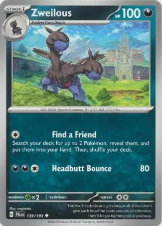 139/193 Zweilous Paldea Evolved Pokémon Card