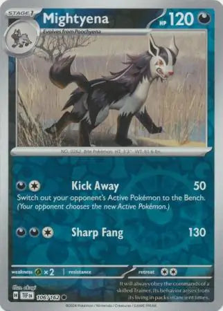 106/162 Mightyena Reverse Holo Temporal Forces Pokémon Card