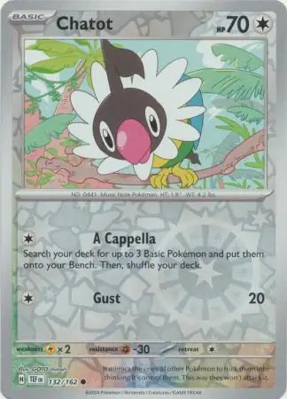 132/162 Chatot Reverse Holo Temporal Forces Pokémon Card