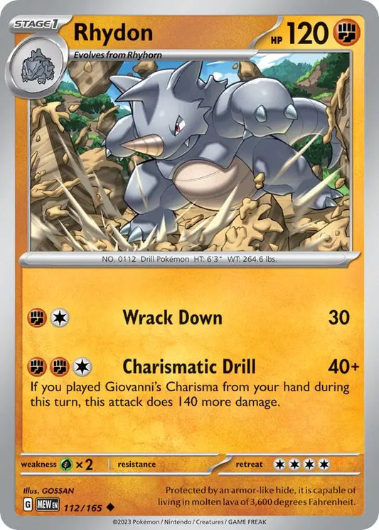 112/165 Rhydon 151 Pokémon Card