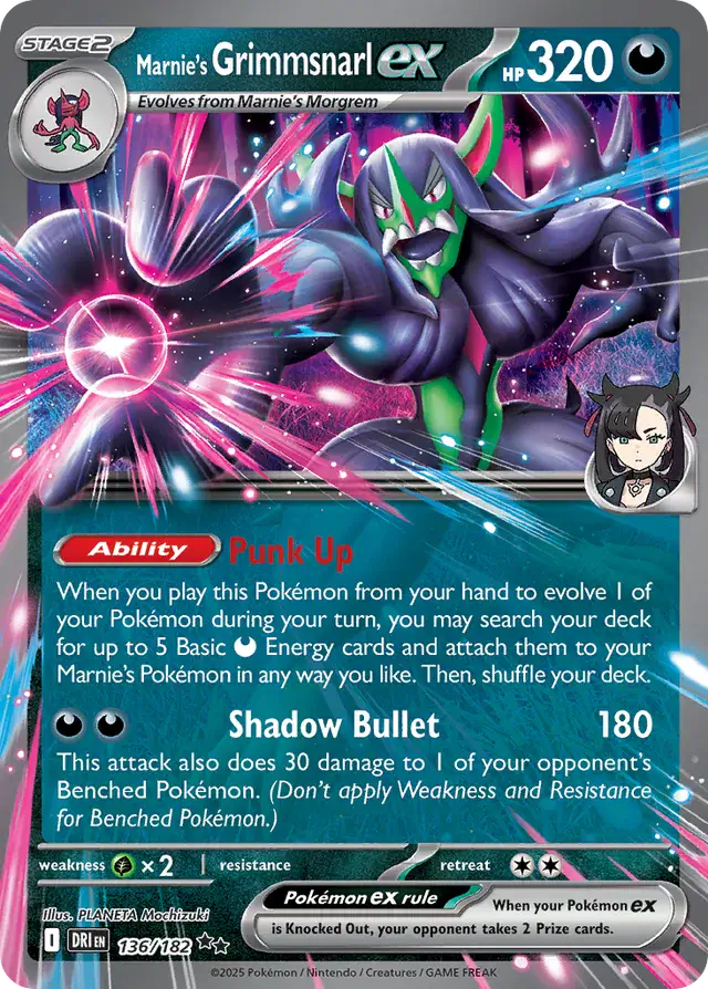 136/182 Marnie's Grimmsnarl ex Destined Rivals Pokémon Card