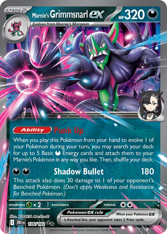136/182 Marnie's Grimmsnarl ex Destined Rivals Pokémon Card