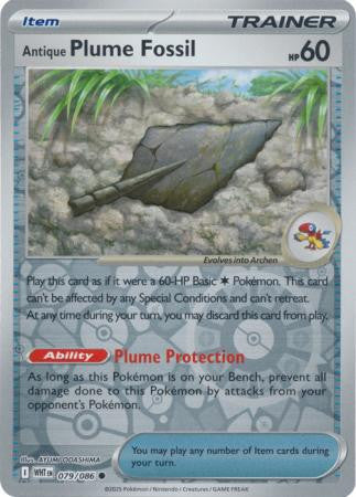 079/086 Antique Plume Fossil Reverse Holo White Flare Pokémon Card