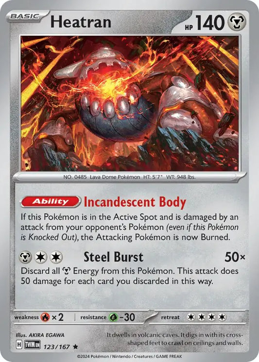 123/167 Heatran Twilight Masquerade Pokémon Card