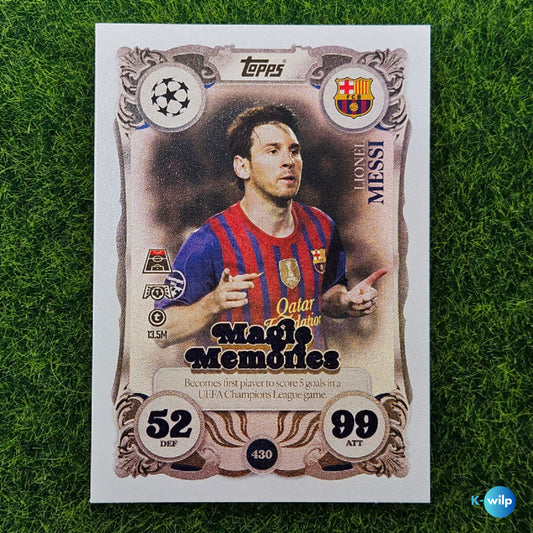 Lionel Messi Magic Memories Barcelona 2025/2026 Topps Match Attax Barcelona Card Number #430 Football Trading Card