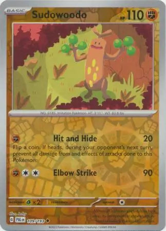 109/193 Sudowoodo Reverse Holo Paldea Evolved Pokémon Card