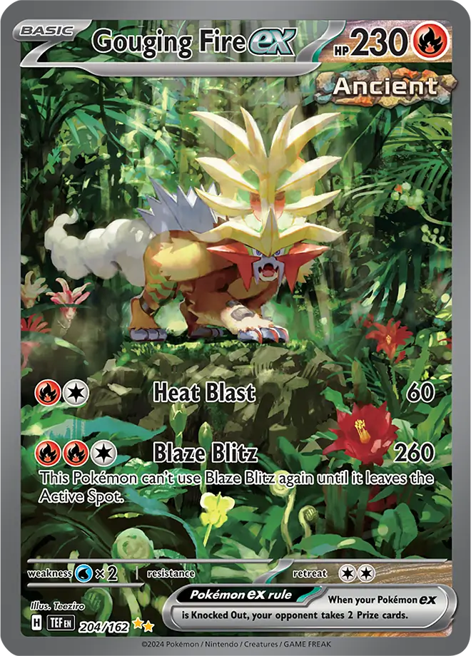 204/162 Gouging Fire ex Scarlet & Violet Temporal Forces Pokémon Card