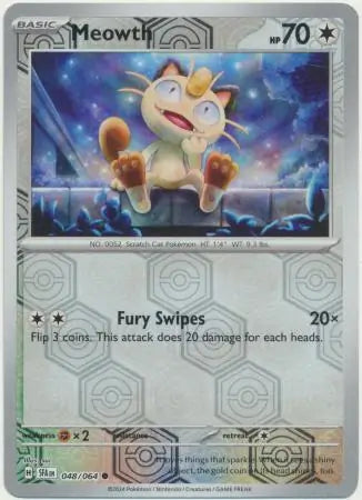 048/064 Meowth Reverse Holo Shrouded Fable Pokémon Card