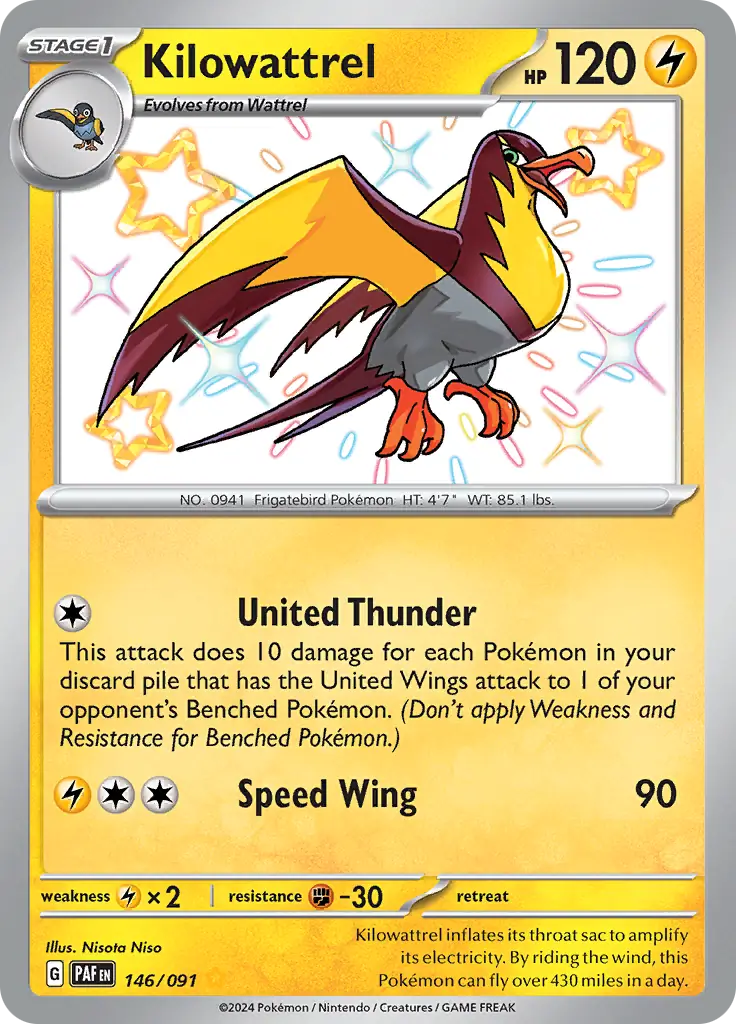 146/091 Kilowattrel Paldean Fates Pokémon Card