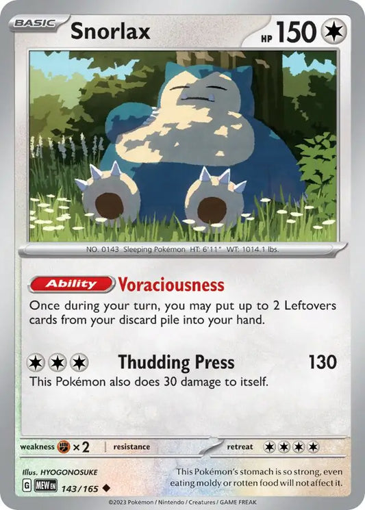 143/165 Snorlax 151 Pokémon Card