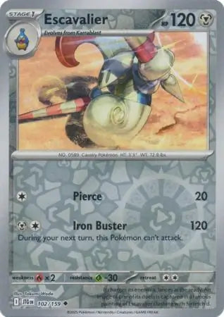 102/159 Escavalier Reverse Holo Journey Together Pokémon Card