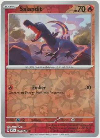 023/142 Salandit Reverse Holo Stellar Crown Pokémon Card