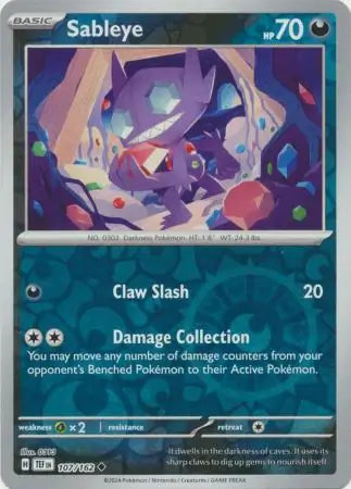107/162 Sableye Reverse Holo Temporal Forces Pokémon Card